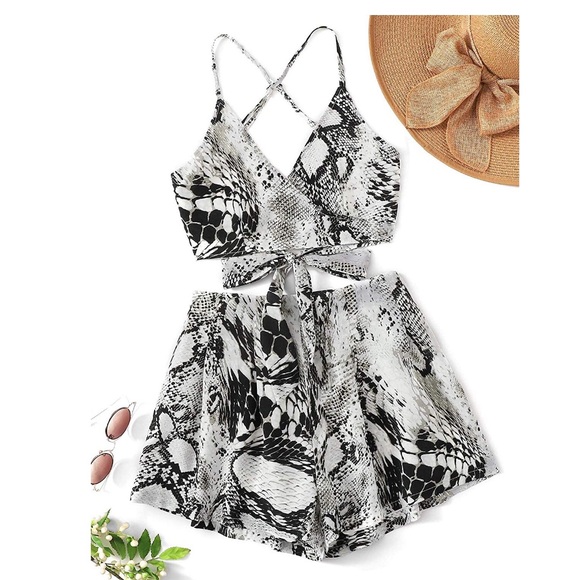 amazon Pants - 2 Piece Striped V Neck Crop Cami Top with Shorts